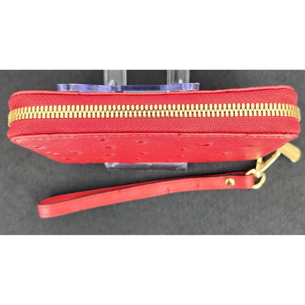 MICHAEL KORS Red Ostrich Embossed Leather Wristlet Wallet Gold Hardware - Picture 6 of 13